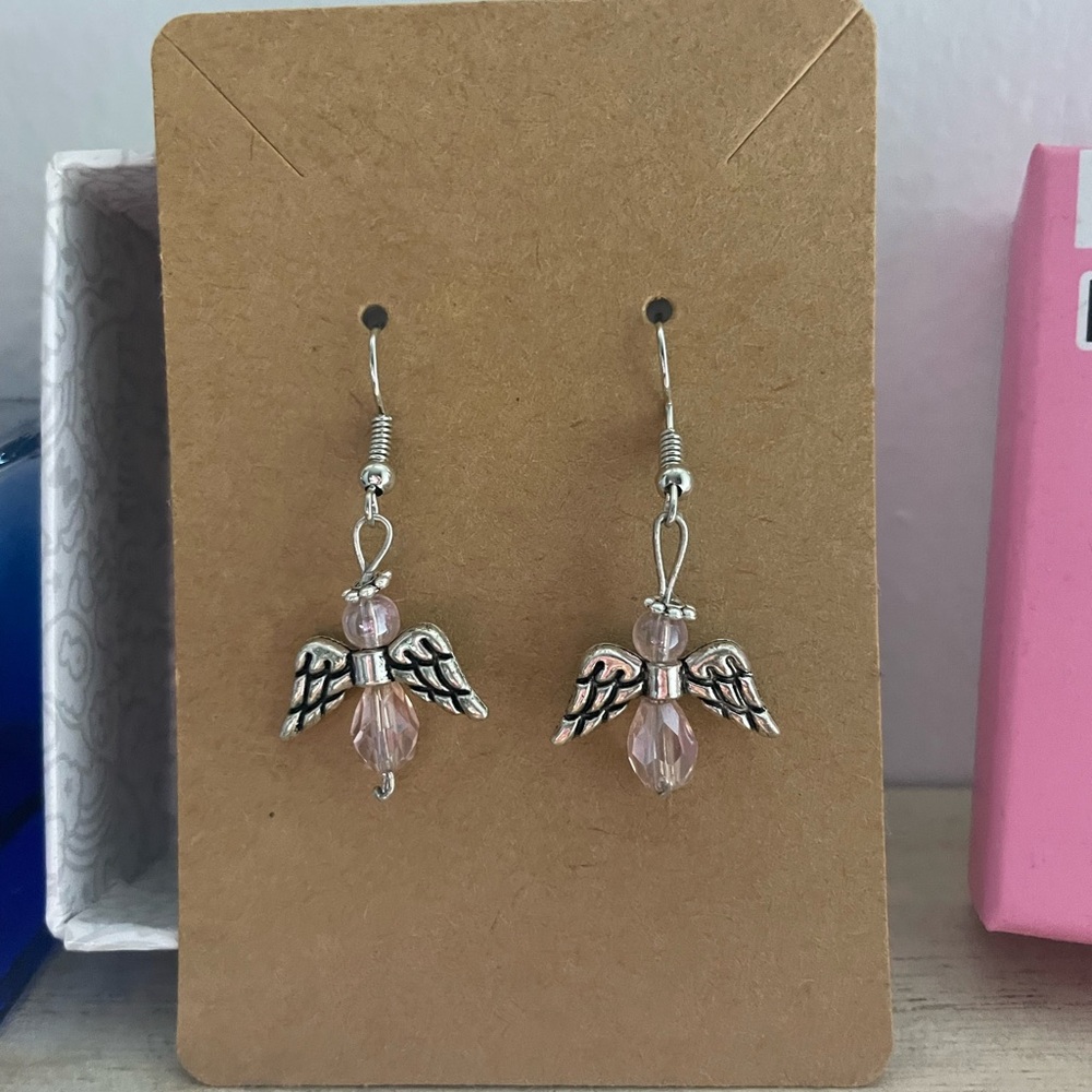 Chic Silver and Pink Angel Wing Earrings